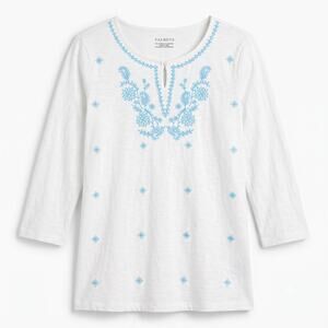 Talbots Womens L Coastal Preppy Boho Resortwear Embroidered Keyhole Tunic Top
